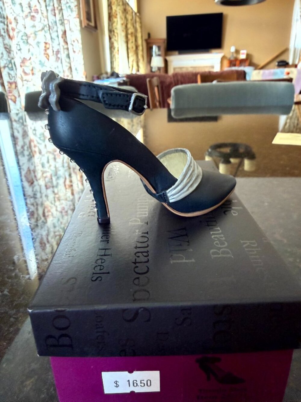Just the Right Shoe Tuxedo Shoe 25071 Black Silver Heel Figurine Box